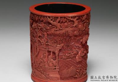 图片[2]-Red lacquer brush holder with carving of Wang Hsi-chih Exchanging Calligraphy for Geese, Qianlong reign (1736-1795), Qing dynasty-China Archive